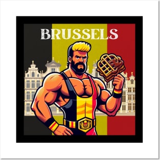 Brussels Grand Place Wrestler Waffles Posters and Art